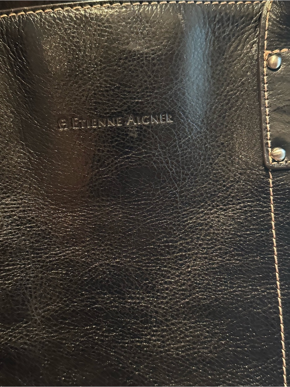 Etienne Aigner Black Leather Tote with Contrast Stitching - Picture 2 of 13